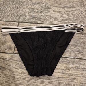 Victoria’s Secret Black Smocked Bikini Bottoms Striped Waist Large